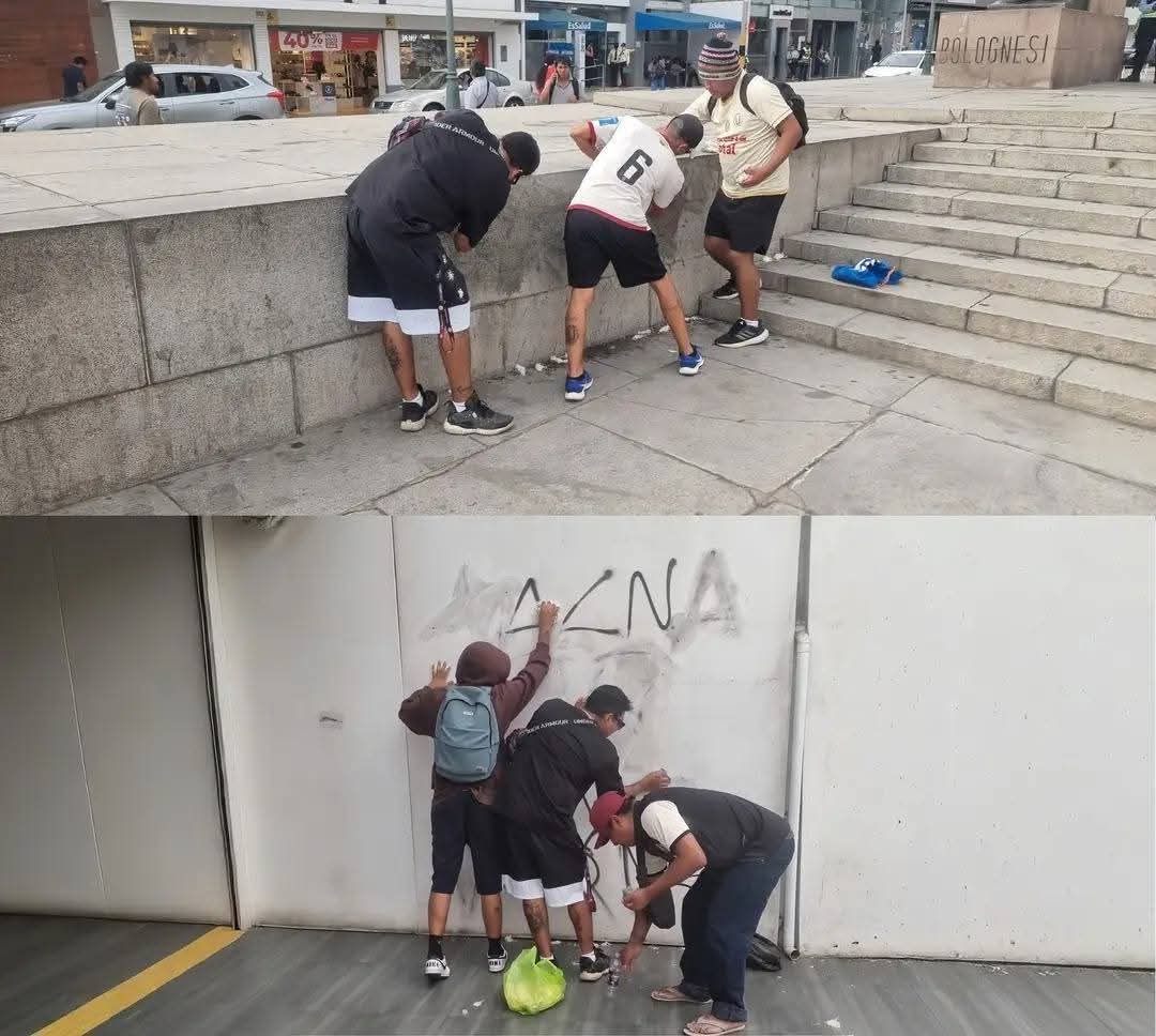 Hinchas de la ‘U’ llegaron hasta el Centro Cívico de Tacna y borraron las pintas que realizaron seudo hinchas de Alianza Lima, en el Arco Parabólico.

Como es de conocimiento, estos seudo hinchas atentaron contra el monumento donde se encuentran Francisco Bolognesi y Miguel Grau.