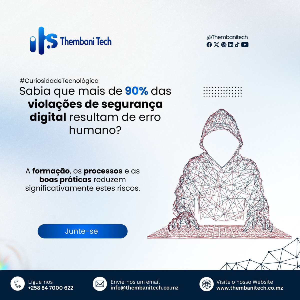 ThembaniTech's tweet photo. A tecnologia é importante. O conhecimento é essencial. Invista em soluções e práticas que protejam o seu negócio no ambiente digital. Contacte-nos: 847000622 | info@thembanitech.co.mz

#SegurançaInformática #TecnologiaEmpresarial #ThembaniTech #ProtecçãoDeDados https://t.co/IP1vxXbNvN