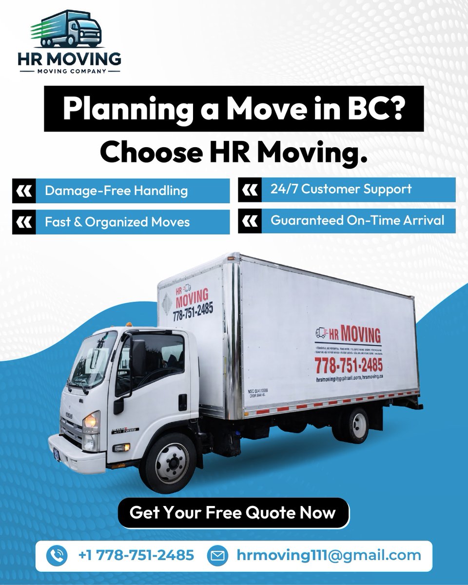 hrmoving1's tweet image. 🚚 Planning a Move in BC? Make it smooth with HR Moving!
From careful, damage-free handling to fast &amp;amp; organized moves — we’ve got you covered every step of the way. 💪📦
✔️ Damage-Free Handling
✔️ Fast &amp;amp; Organized Moves
✔️ 24/7 Support
✔️ On-Time Arrival

#HRMoving #MovingInBC