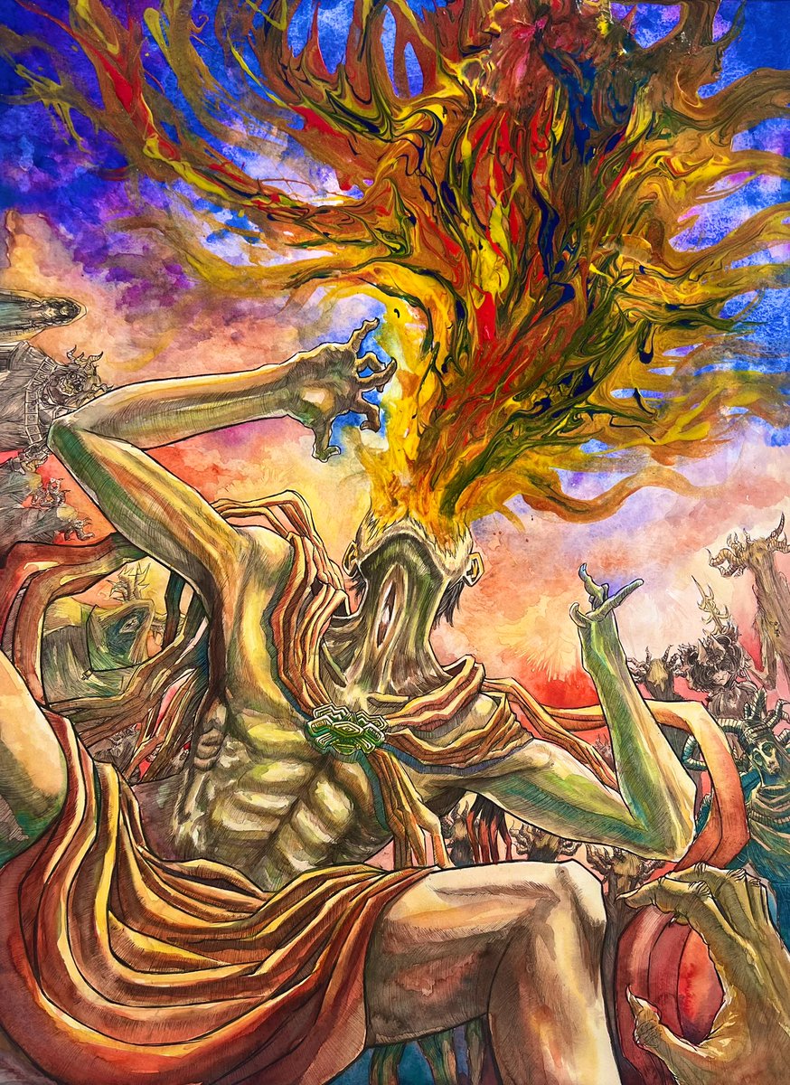 Mallo064's tweet photo. “Enlightenment”
Watercolors,Fine line pens,Acrylic on A1 paper
#ELDENRING #Midra https://t.co/q084sU5Oaf