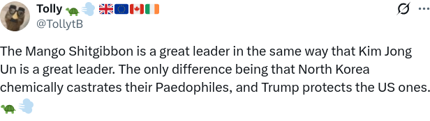 GoLeft2024's tweet image. I look down upon the unimaginative "Orange Man" genre of epithets as lazy virtue signalling toward a kind of "tribal" solidarity. But the next time someone  drops an "Orange Man" reference on me during a conversation my reply shall be, "Do you mean the Mango Shitgibbon?" Love it!