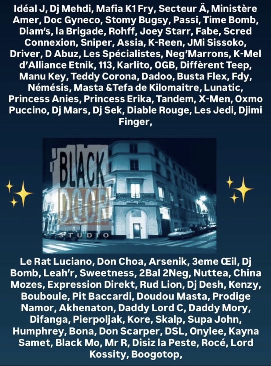 warrns160's tweet photo. Black Door Studio situé à Saint Lazare (75IX Paris 9e), ouvert pdt 10 ans (1991-2001), là ou les artistes de Rap, R&B, Reggae ont enregistrés certains de leurs titres
#blackdoorstudios
#75IX
#RapFR
#RnbFR
#ReggaeFR https://t.co/XguwAicFms