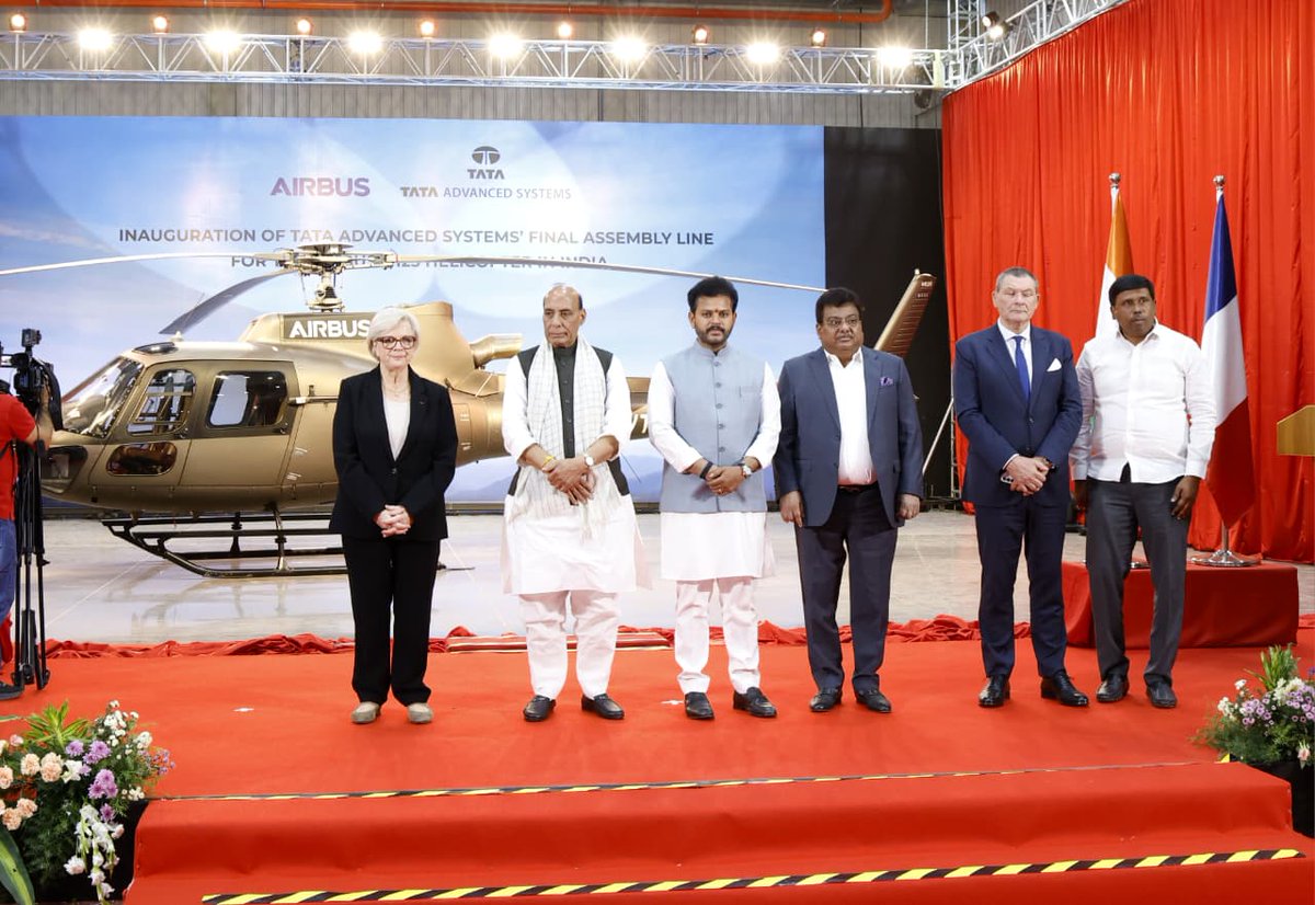 MBPatil's tweet photo. India’s First Private Sector Helicopter Final Assembly Line Inaugurated in Kolar, Karnataka
- A Proud Moment for the State

Honoured to participate in the inaugural ceremony of the TATA - Airbus H125 Light Helicopter Final Assembly Line at Vemgal in Kolar district.

Hon’ble @PMOIndia Shri @narendramodi ravaru and H.E. President of France Mr. @EmmanuelMacron ravaru inaugurated the facility virtually.

Established by Tata Advanced Systems Limited in partnership with Airbus, this facility marks a major milestone for Make in India and strengthens India’s defence indigenisation and global aerospace collaboration.

It reflects the trust global aerospace leaders place in Karnataka’s precision, reliability, and engineering excellence. Delivered in just over a year through seamless coordination and proactive governance.

Karnataka remains the backbone of India’s aerospace sector, with institutions like HAL, ISRO, & DRDO forming an unmatched engineering cluster. This investment strengthens technological capability, creates high-value jobs, and reinforces our identity as India’s aerospace capital.

India’s aerospace future is taking shape here, and Karnataka is proud to stand firmly at its core.

Congratulations to everyone who has made this landmark project possible.

Hon’ble Defence Minister Shri @rajnathsingh, Ms. Catherine Vautrin (@CaVautrin), Hon'ble Minister of the Armed Forces and Veterans Affairs, France, Shri @RamMNK, Union Minister of Civil Aviation, Mr. Marc Lamy, Consul General of France, MP-Kolar, Shri Mallesh Babu and senior leadership from Tata Advanced Systems Limited and Airbus, along with distinguished industry leaders, were present on this landmark occasion.

@TataCompanies  @AirbusHeli  @tataadvanced