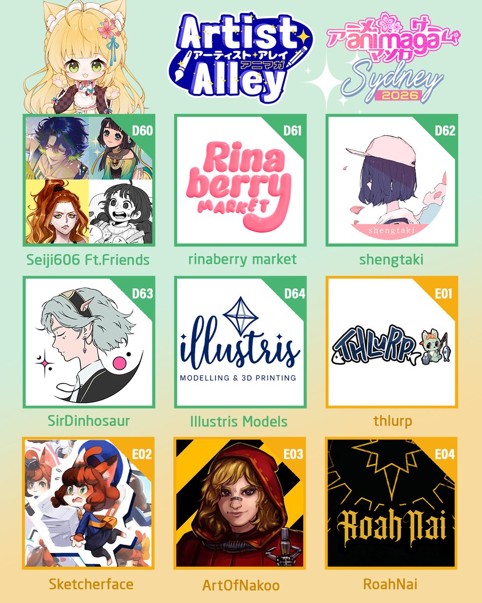 The Animaga Sydney Artist Alley continues to bring the heat! 🎨

The sheer variety and creativity arriving on the convention floor is guaranteed to blow you away. We are so proud to unveil the next wave of extraordinary artists joining Block D and Block E.

Be sure to explore