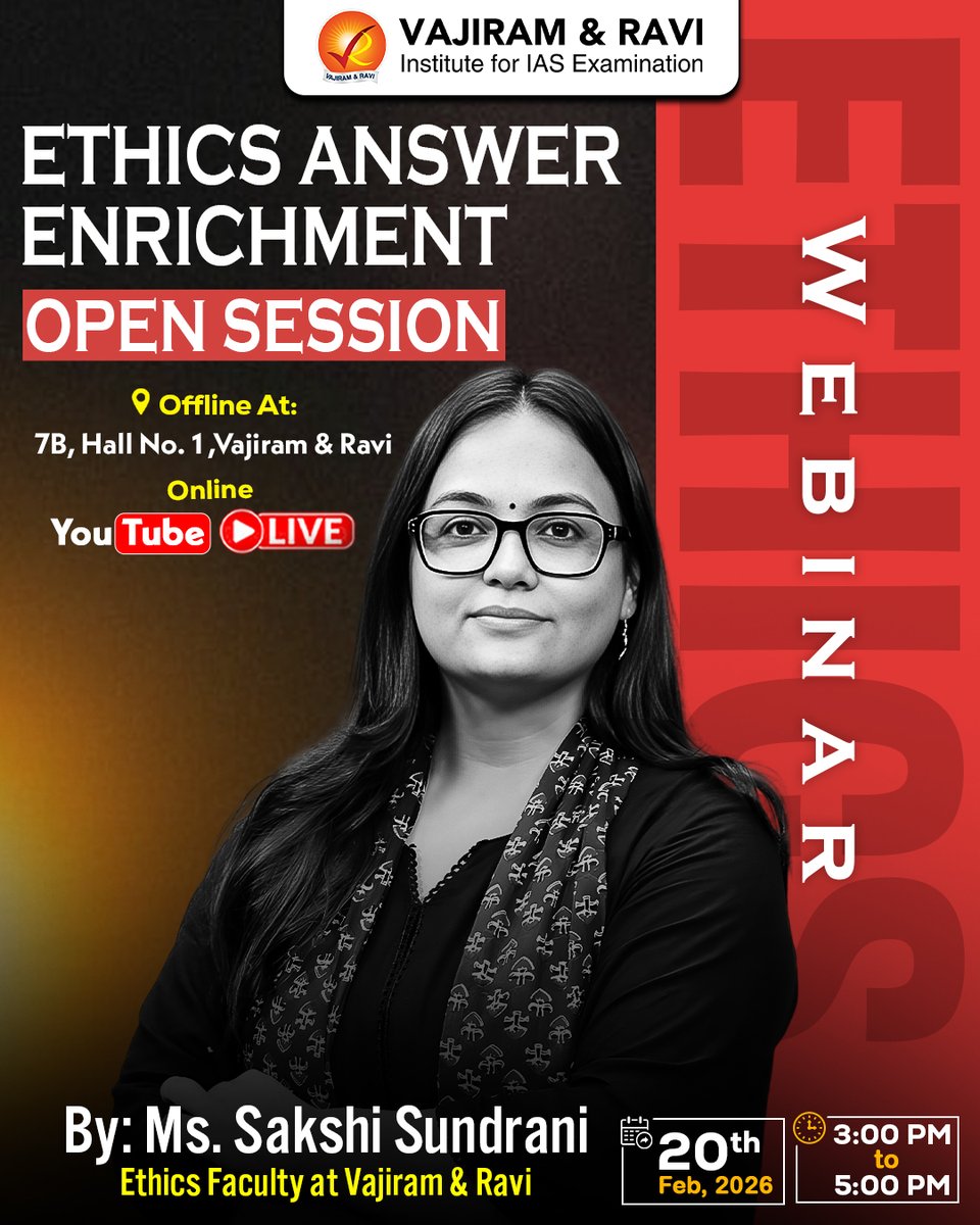 VajiramRavi's tweet photo. Join Vajiram and Ravi for a special Open Session on Ethics Answer Writing Enrichment
Register now: https://t.co/5nF1Bh1KpS
#GS4Syllabus #UPSCPrelims #GS4 #Prelims2026 #EthicsPreparation #UPSCNotification #Ethics #Viral #Trending #Shorts https://t.co/troVRnJTdM