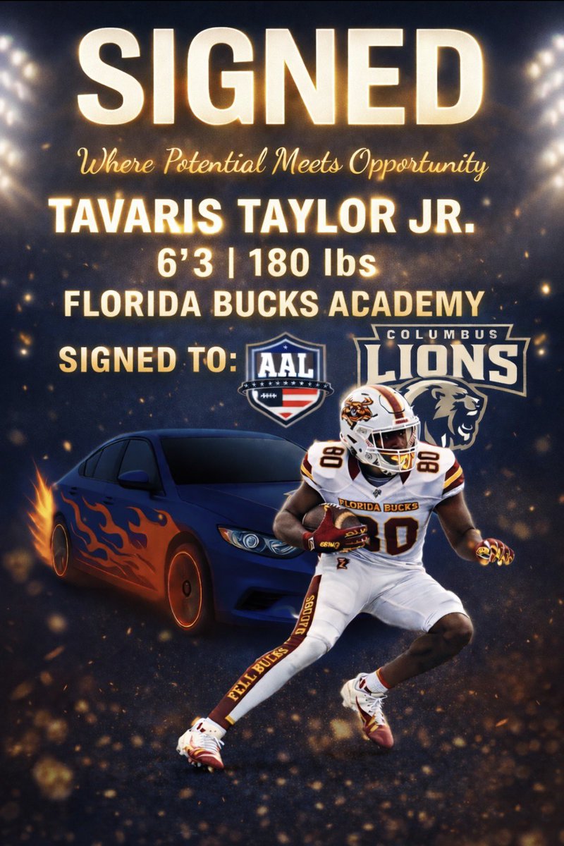 CoachJP6's tweet photo. SIGNED ✍🏽 | Tavaris Taylor Jr
6’3 | 180 | WR
Florida Bucks Academy ➡️ Columbus Lions (AAL) 

Hard work pays off when preparation meets opportunity.
Welcome to the next level 💪🏽🏈

From Post Grad to Professional . 

FBA getting you
College and Pro opportunities over here https://t.co/E81cptCGMk