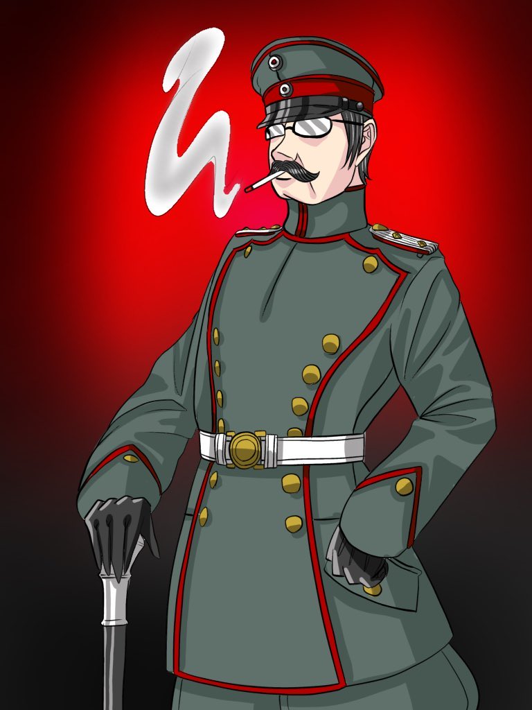 #自分で生み出した一次創作オリジナルキャラを流そう
（夢ノ大尉）
月の裏に住む男爵
謎多き帝都の怪人、
様々な軍服を身につけている。

イラスト・
シュトラーフェ（<a href="/PruisenSS/">シュトラーフェ</a> ）氏