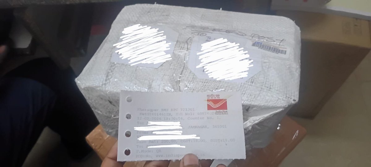 ebiswas9's tweet photo. Speedpost EW402401461IN from 721301 on 12/2/26 to 361001.marked delivered on 16/2/26. No call/intimation received yet.@IndiaPostOffice help find article. attached details https://t.co/nc62CCCVvs