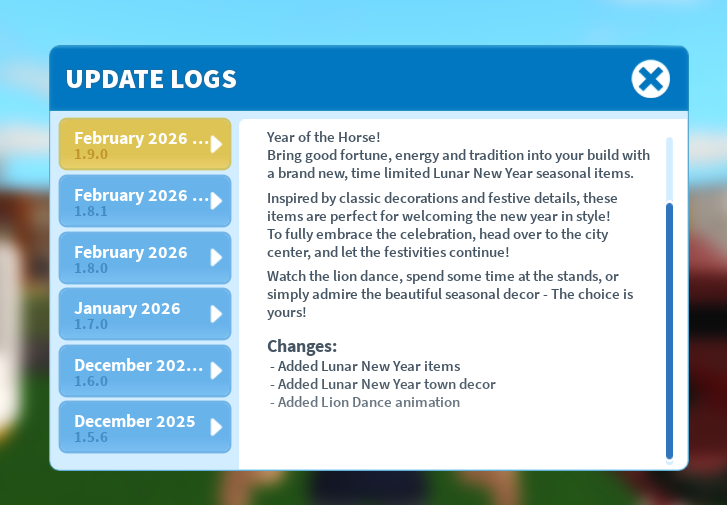Overview of Part 1 of the Bloxburg Lunar New Years update