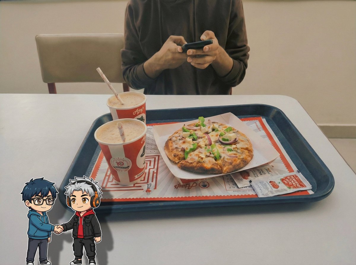 AX7_Web3's tweet photo. We met again 🤝

Me and @0xRohanJha bhai 

but this time not for tea 🍵

This time it was all about future planning and deep talks on Web3 gaming 🎮

Discussing what we can do better, what’s next, and how we can bring something new to the space.

With pizza 🍕 and cold coffee ☕ on the table…

Trust me, we’re cooking something.
Get ready. 🎮
