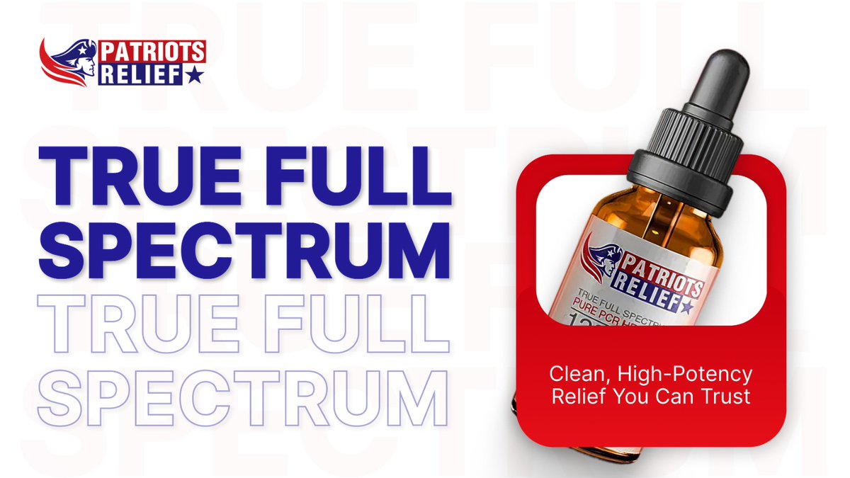 PatriotsRelief's tweet photo. Clean. Full Spectrum. Trusted. 

Patriots Relief True Full Spectrum CBD
✔️ Quality formulation
✔️ Designed for daily wellness routines
✔️ Built on consistency

Simple support. No shortcuts.

#CBD #FullSpectrum #Wellness #PatriotsRelief https://t.co/tz4xqUQzI2