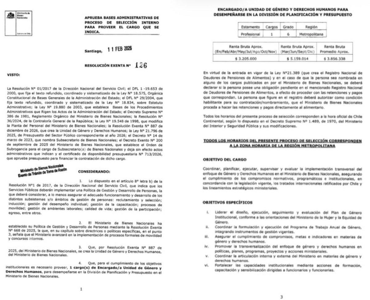 A semanas de que termine este Gobierno inventan un nuevo cargo en Bienes Nacionales: “Encargado Unidad de Género y DDHH” 
Sueldo: 3 a 5 millones mensual

¿Será que los bienes nacionales ahora tienen género? 🙄 Inventan cargos para amarrar a los amigos con cero impacto en gestión.