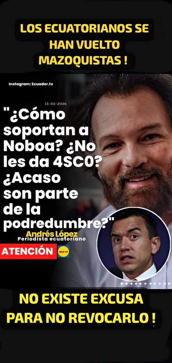Aunque intenten hacerse cargo del desastre que formaron, ya le dieron el poder a Noboa. Estos son los resultados de su propio odio.
Se comprueba cuando un segmento del poder mediático que no es sobornado, nada puede hacer contra el poder presidencial.
#PrensaBasura.