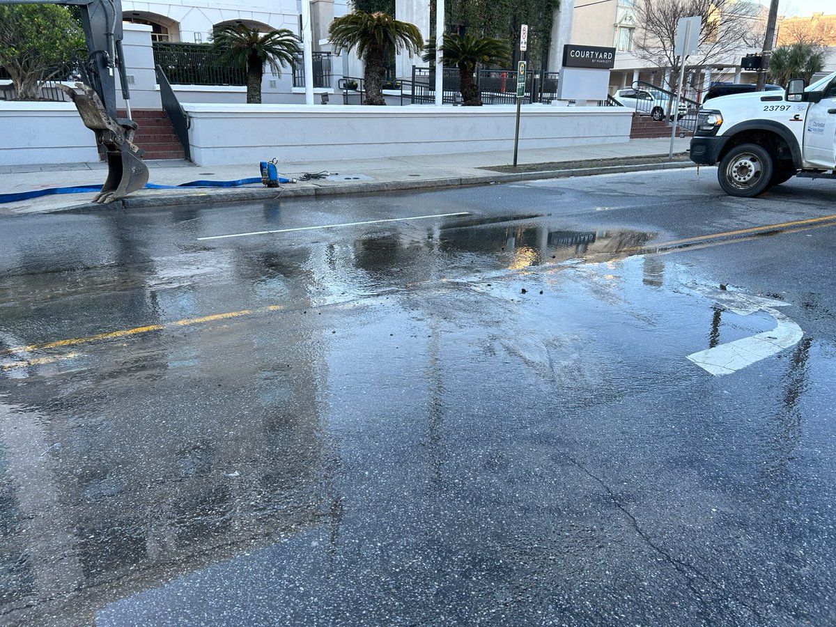 Traffic Alert: Calhoun St. closed in both directions at 125 Calhoun (near intersection with Meeting St.) due to a water service line break that occurred at 6:30 a.m. Expect road closure until sometime this afternoon. May open one lane earlier, if possible (TBD).