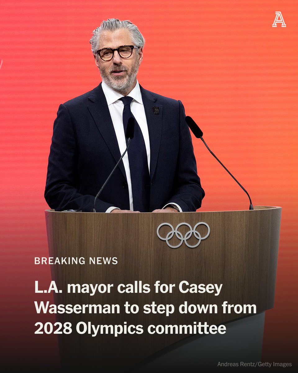 Los Angeles mayor Karen Bass has urged Casey Wasserman to resign as head of the committee overseeing the 2028 Olympic Games over ties to Ghislaine Maxwell, co-conspirator of convicted sex offender and disgraced financier Jeffrey Epstein.

nytimes.com/athletic/70519…