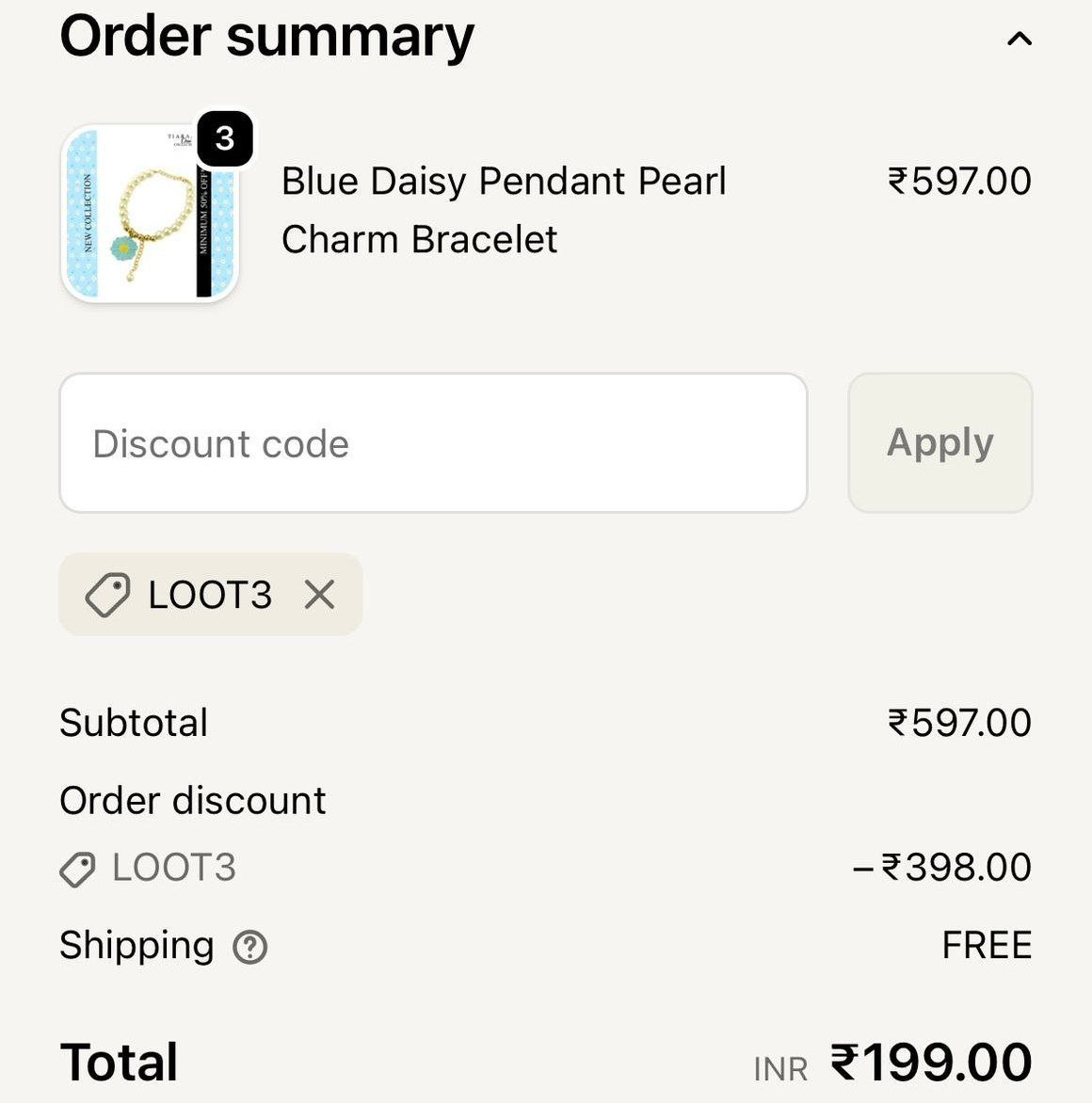 desi_dime's tweet image. 🪙TIARAA Loot : Get Any 3 Bracelets ₹199 INR Shipping free

Apply Coupon : LOOT3

Link : ddime.in/hsNz

#loot #gold #pendant