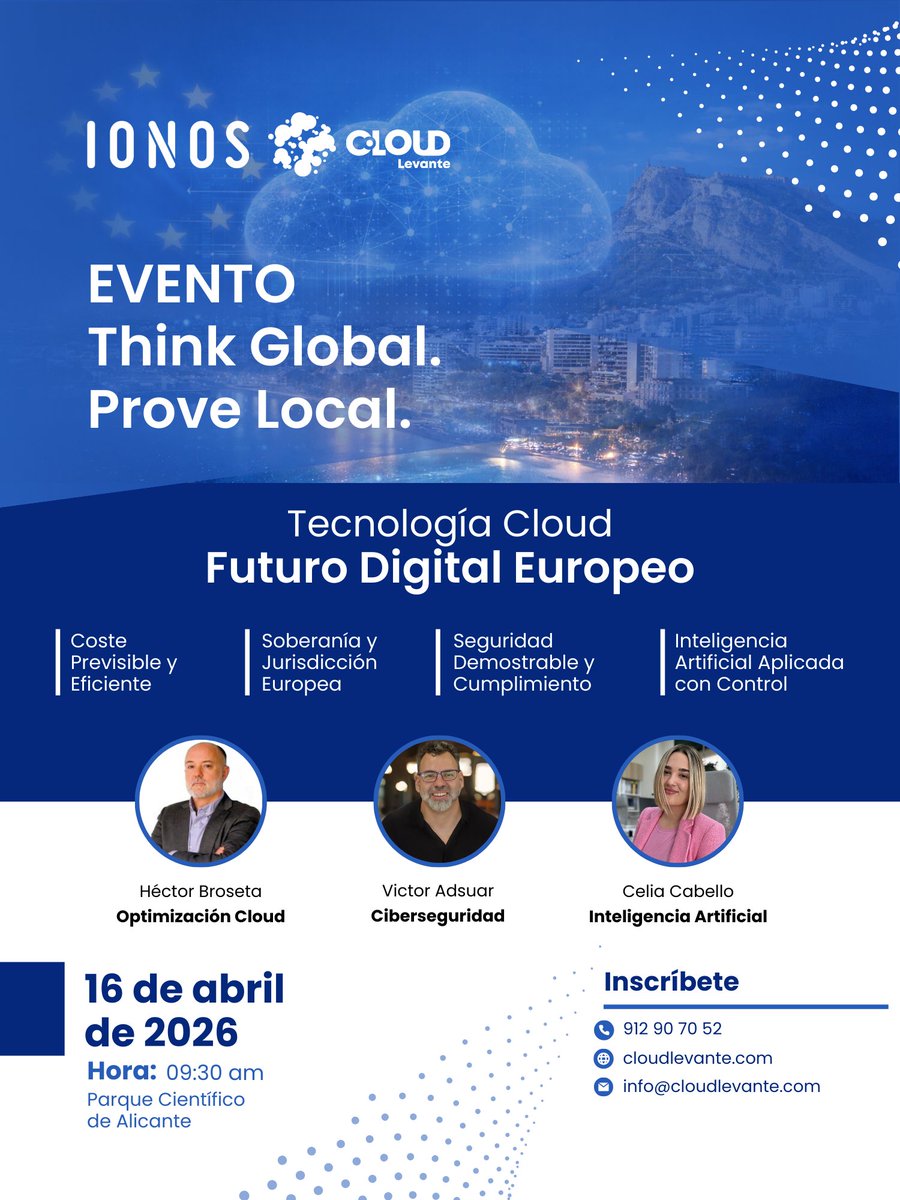 Evento 16 de abril sobre cómo aplicar un modelo de precios estables, soberanía jurídica europea y cumplimiento normativo claro en tu infraestructura #cloud ☁️ 

➡️ cloudlevante.com/es/evento-clou…