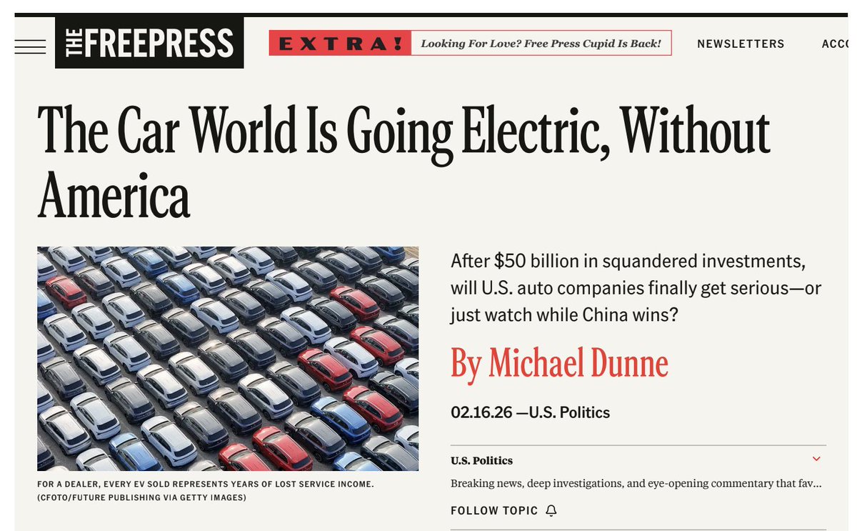 The Car World Is Going Electric, Without America. 

"When it comes to electrics, Detroit was in denial for too long. Then it panicked and launched a flurry of flawed initiatives and hurried Hail Marys. That knee-jerk reaction is now costing the automaker - and America – a