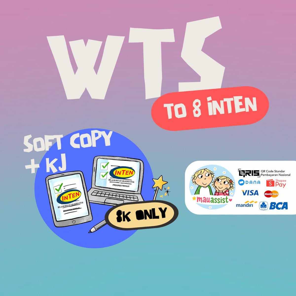 mauassist's tweet photo. #zonauang #zonaba #TOInten
📚 WTS TO 8 Inten (Soft Copy)
💸 5k only!

✨Joki TO 8 INTEN:
🖥️ Soft Copy - 8K / subtest
📄 Hard Copy — 10K / subtest 🚚 Ongkir by customer (khusus hard copy yaa 😙 #jabodetabek) https://t.co/VLZ6CIklsh