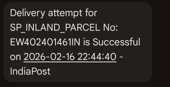 ebiswas9's tweet photo. @IndiaPostOffice kindly help find my article EW402401461IN shows delivery successful on 16/6/26.No call ever received regarding delivery.has important household articles in it. @IndiaPostOffice sent from #kharagpur rms on 12/2/26 to #khodiyarcolony sub post office https://t.co/fgHMZEPlvv