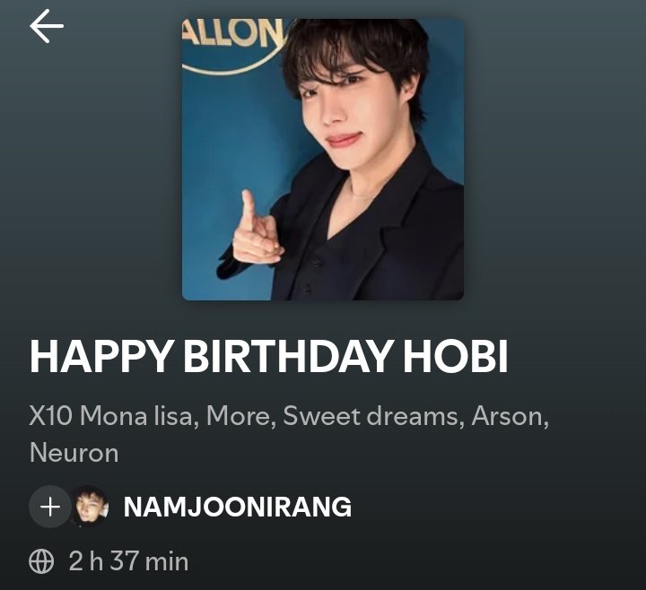 PLAYLIST PARA CELEBRAR EL CUMPLEAÑOS DE NUESTRO HOSEOK ARMYS💜
open.spotify.com/playlist/5WNRR…

#HOBIDAY
#HAPPYJHOPEDAY
#HAPPYBIRTHDAYJHOPE
#To_Be_Continued_218
#HOBIDREAMS2026
#WithjhopeAlways
#AnotherYearOfHope
#HopeBornToShine
#HopeBringsSweetDreams