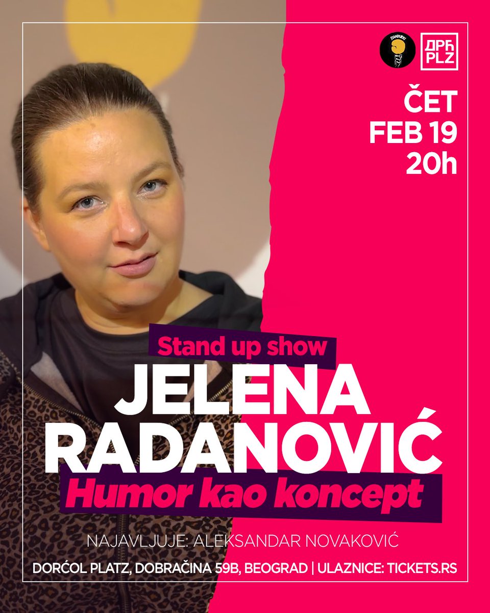 Standuprs's tweet photo. Ovog četvrtka u Dorćol Platz - Jelena Radanović @JelenaRadanovic 

Info i ulaznice: https://t.co/bl7hwV0XpQ

#standuprs #dorcolplatz #beograd #komedija https://t.co/Mnrq21sh35