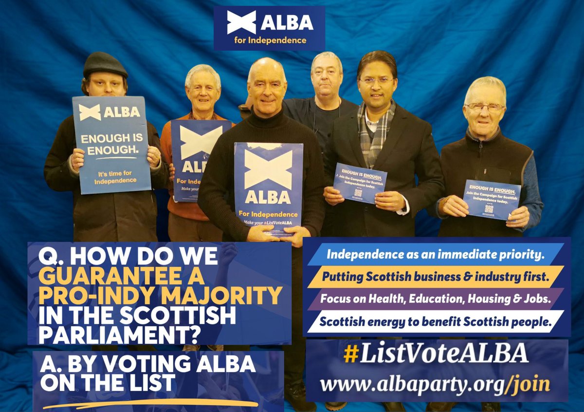Dhruva4Alba's tweet photo. If you want independence to be an immediate priority and to put Scottish people first, use your #ListVoteALBA for ALBA. Focus on Health, Housing, and Jobs, Scottish energy for Scottish benefit. Enough is enough. #VoteALBA #ScottishIndependence #ListVoteALBA https://t.co/1vLlYsCwOK