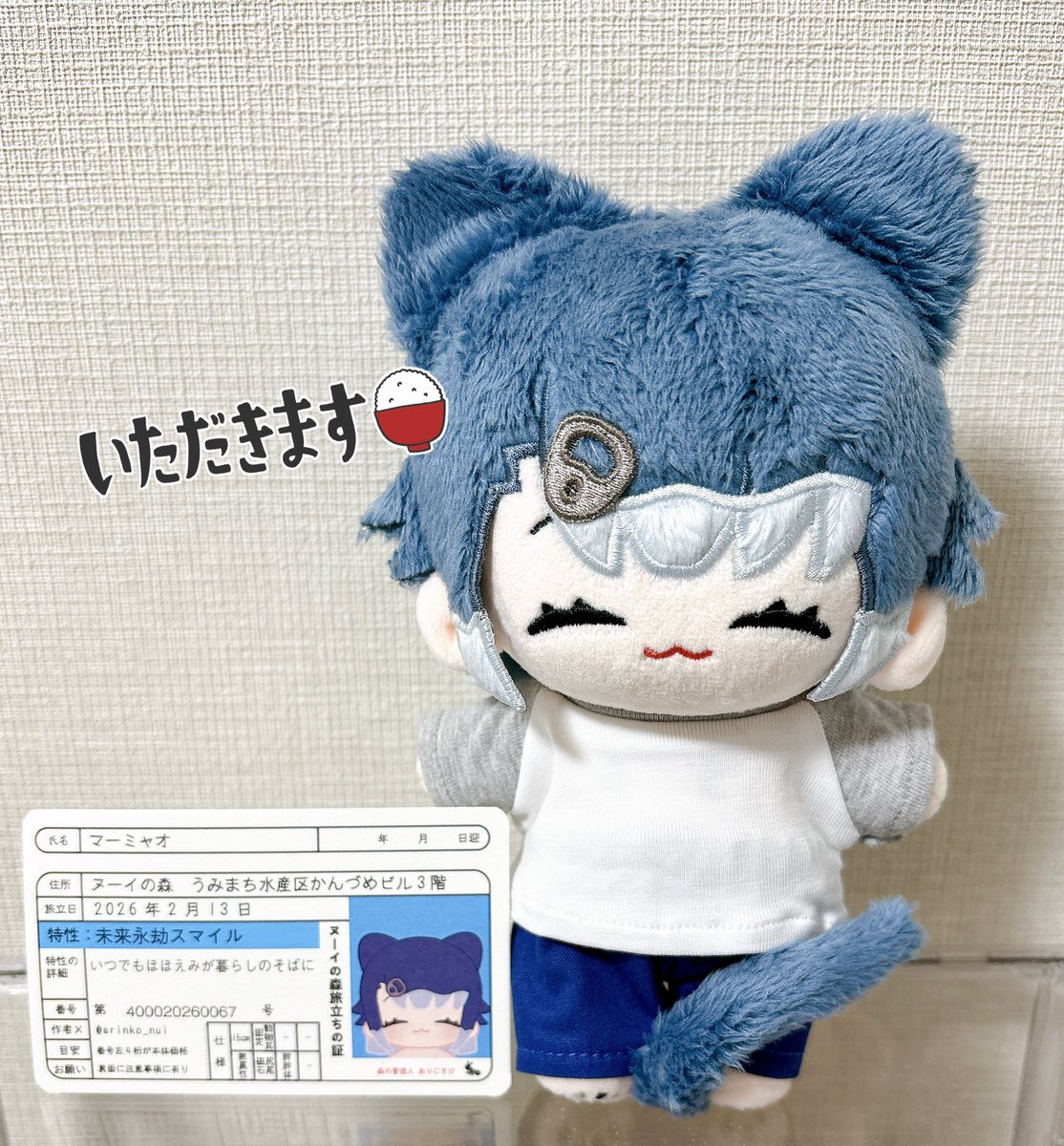 ありにすけ様(<a href="/arinko_nui/">ありにすけ</a> )のマーミャオくんちゃんをお迎えしました…🐟🥫！
初めての15cmぬいちゃん！！

にっこり笑顔が本当にかわいくて、ずっと待ってたよ来てくれてありがとう☺️✨