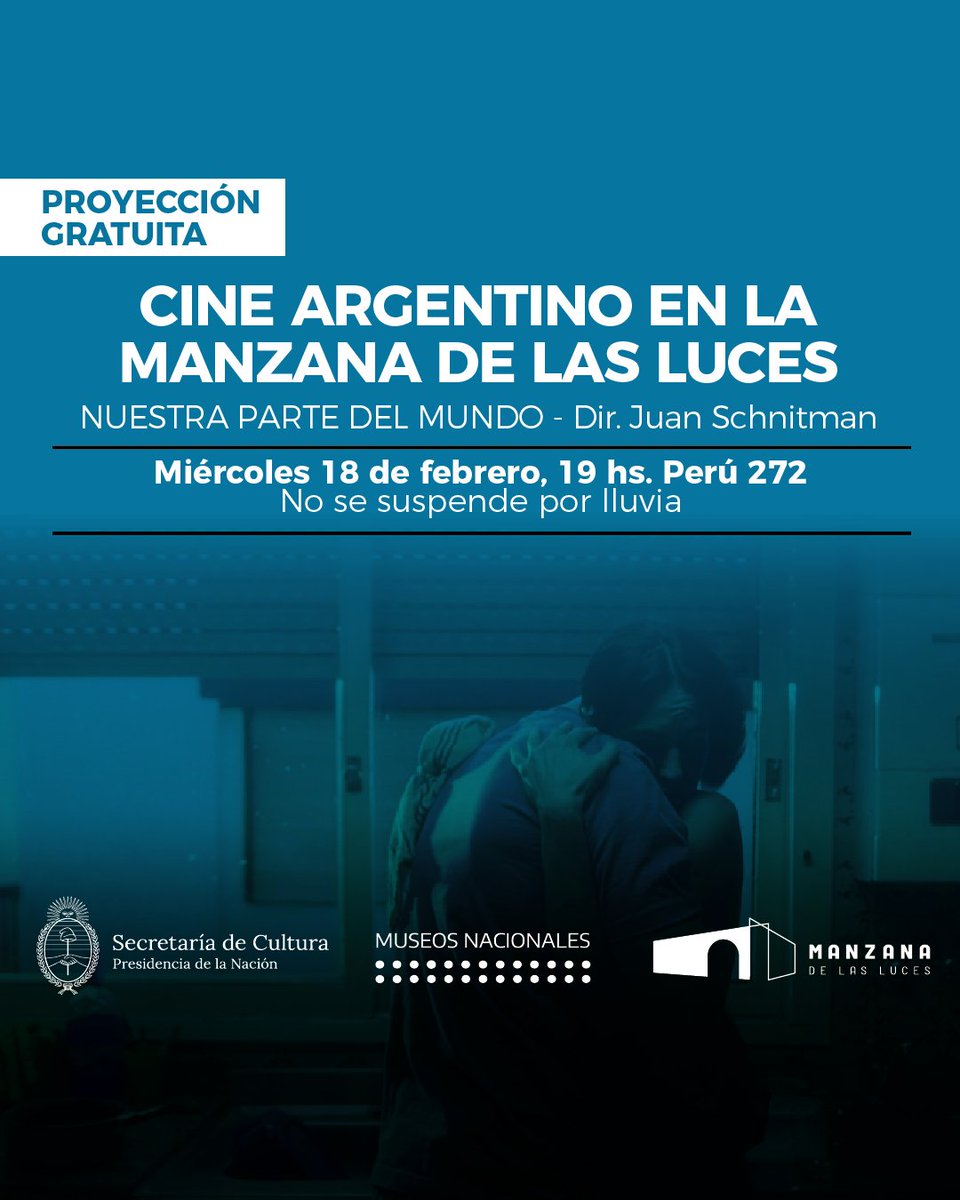 CINE ARGENTINO EN LA MANZANA DE LAS LUCES: NUESTRA PARTE DEL MUNDO - Dir. Juan Schnitman

📍 Miércoles 18 de febrero, 19 hs. Perú 272.
No se suspende por lluvia.

🔸 Entrada libre y gratuita.

#ManzanaDeLasLuces
