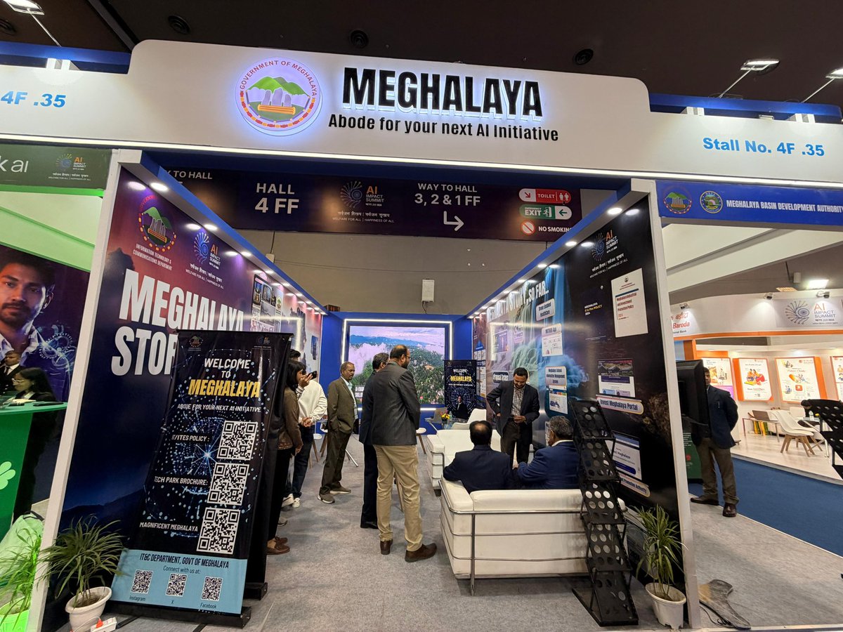 SangmaConrad's tweet image. Glad to witness Meghalaya shining bright at the India AI Impact Conference at Bharat Mandapam, one of the world’s largest gatherings on Artificial Intelligence, proudly hosted by India!

The Meghalaya Pavilion stood tall, showcasing the innovation, ambition, and technological