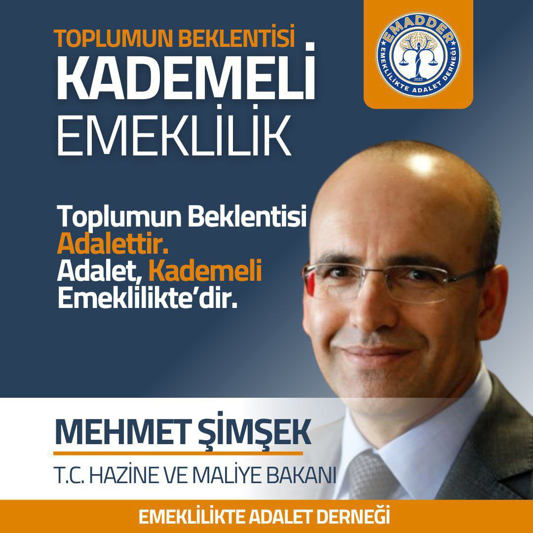Sayın Hazine ve Maliye bakanımız Şimşek, <a href="/memetsimsek/">Mehmet Simsek</a> Emeklilikte akranlar arası oluşan 17-20 yıllık adil olmayan farkın Kademeli Emeklilik sistemi ile giderilmesi elzemdir, desteğinizi bekliyor acil çözüme kavuşmasını temenni ediyoruz
<a href="/EmadDernegi/">EMEKLİLİKTE ADALET DERNEĞİ ⚖️</a>
#KademeKonferansı