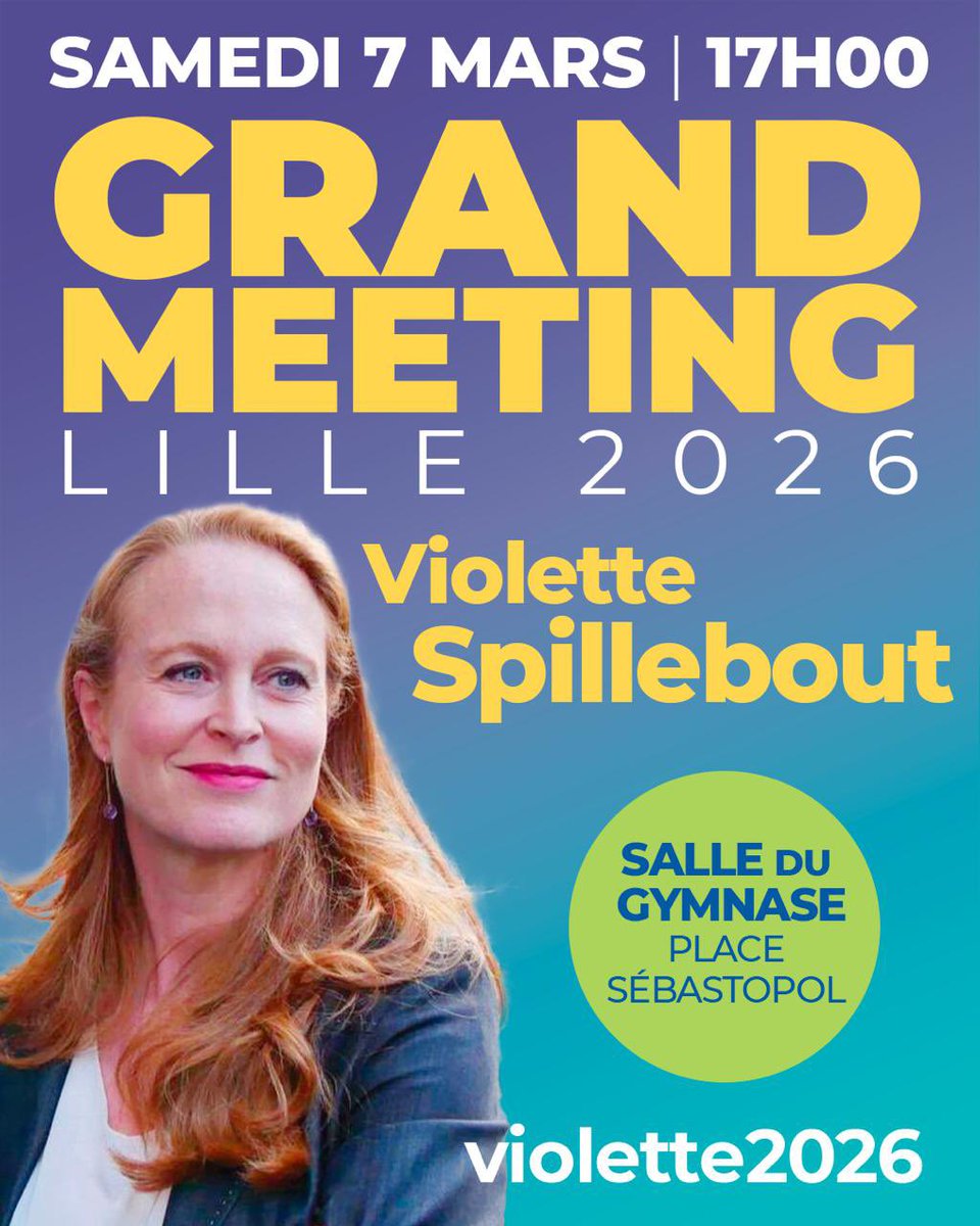 🔥 Grand meeting #LILLE2026 – Samedi 7 mars à 17h00
Rendez-vous à la Salle du Gymnase – Place Sébastopol pour porter ensemble l’avenir de Lille Hellemmes Lomme ! 
Venez nombreux 💙
#Violette2026
👉 Inscription ici : form.qomon.org/9589a850-meeti…