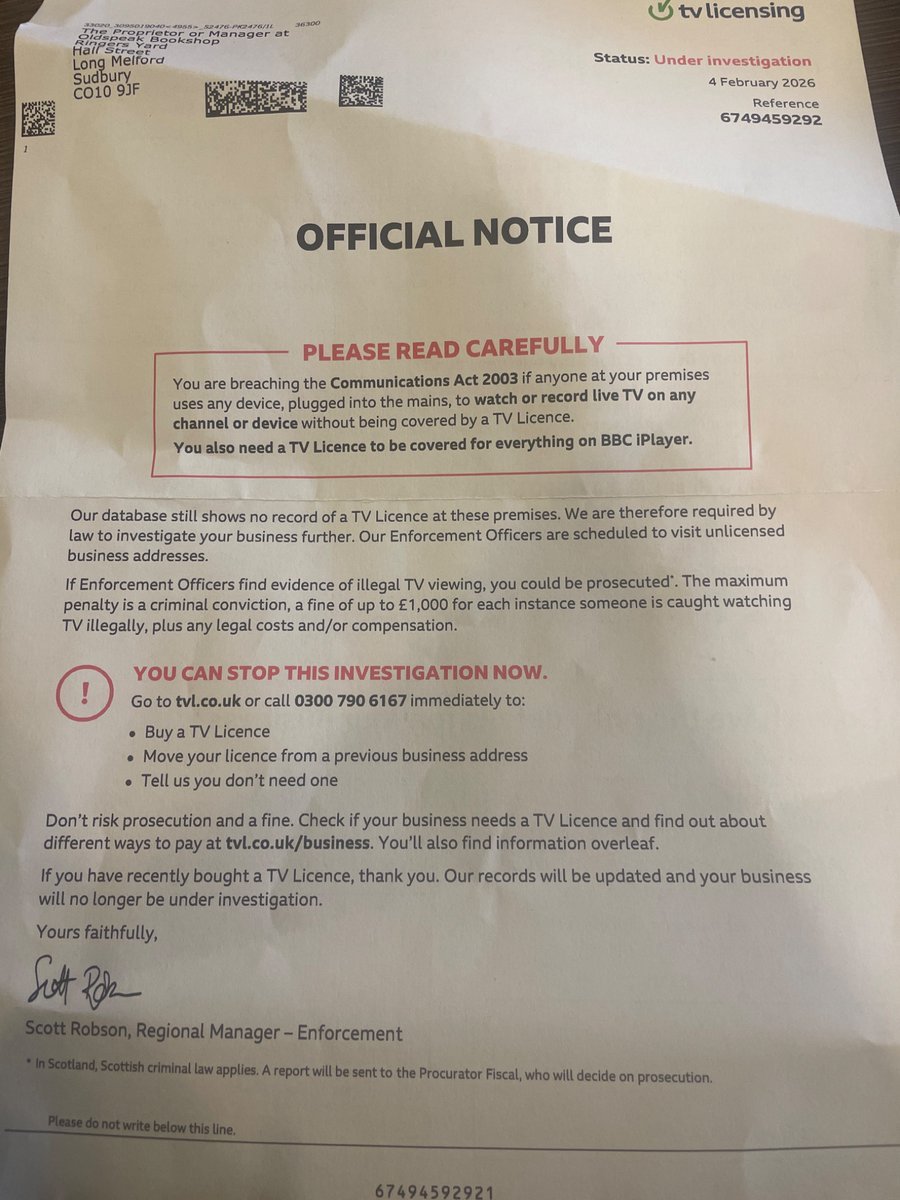 oldspeak_books's tweet photo. TV licence update.
The 10 day window is over! But there is a red box so this is obviously very serious indeed.
#BBC #scrapthebbc https://t.co/Rtpbm2Z5HQ
