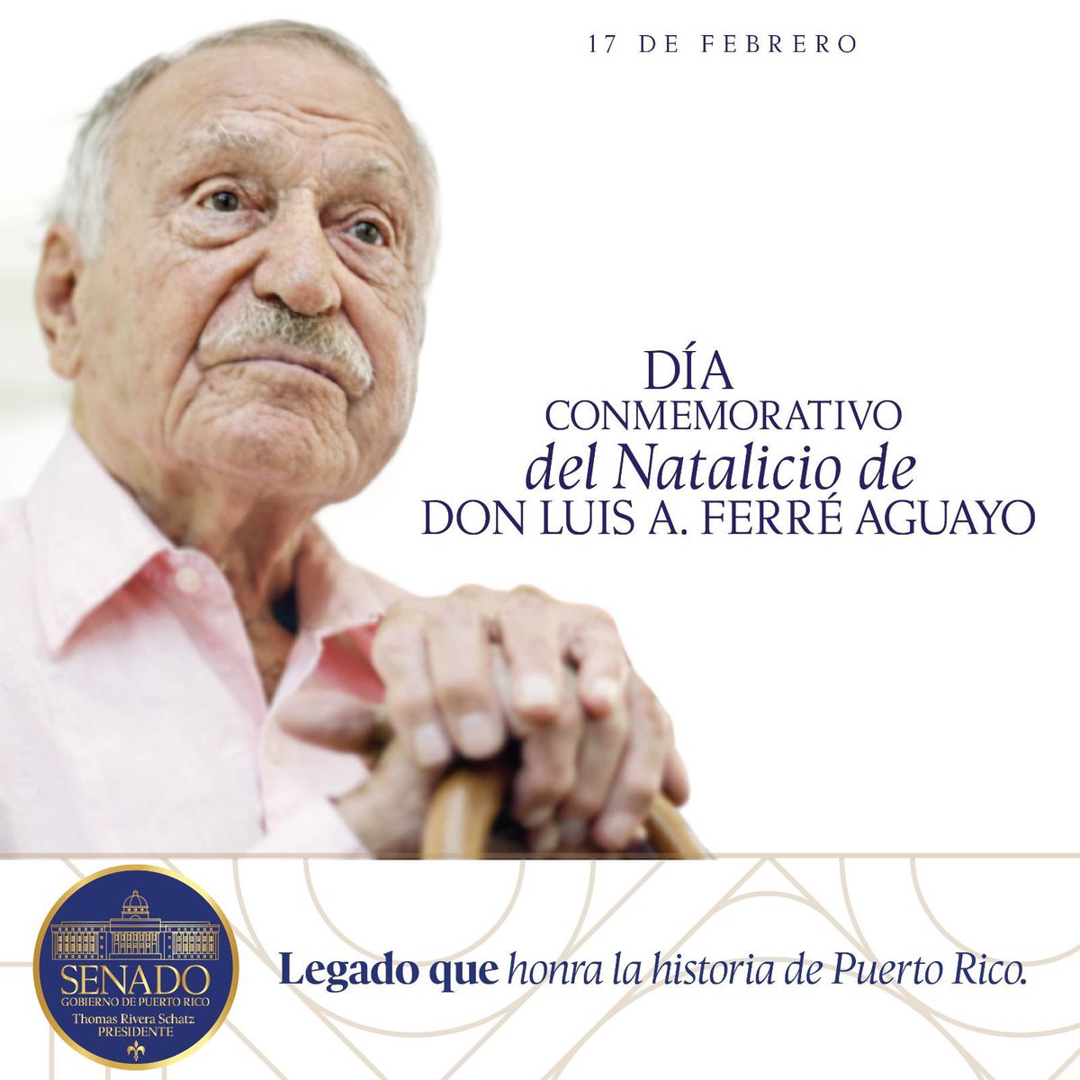 Hoy conmemoramos el natalicio de Don Luis A. Ferré Aguayo, cuya trayectoria forma parte del legado histórico y cívico de Puerto Rico. 

Recordar su vida es reconocer el valor del servicio y la aportación de quienes han dejado huella en nuestra Isla.

#LuisAFerrerAguayo #Natalicio