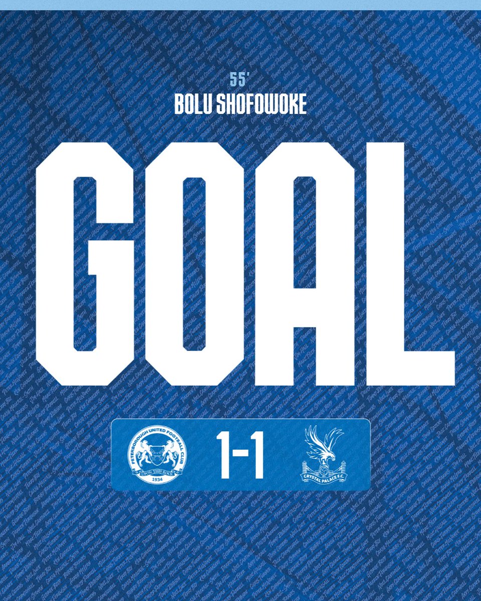 55' - GOAL! Posh are level and once again it is the pace and power of Bolu Shofowoke that does the damage, races onto a through ball, rounds the keeper and slots the ball into the back of the net.

🎩 1-1 🦅 | #pufc