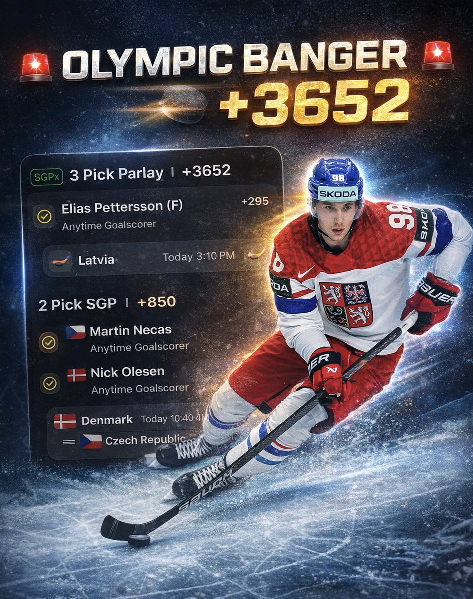PhillySpcl's tweet photo. 🚨🚨 OLYMPIC BANGER +3652 🚨🚨

+3652 ODDS 💰

When this SMACKS… I’m giving away $50 CASH to one supporter 👀🔥

To enter:
✅ LIKE
✅ COMMENT “BANGER”
✅ REPOST
✅ FOLLOW

Let’s cash this and bless somebody 💸🏒

#Olympics #Hockey #SportsBetting #Parlay #Giveaway https://t.co/HIAjITr03u