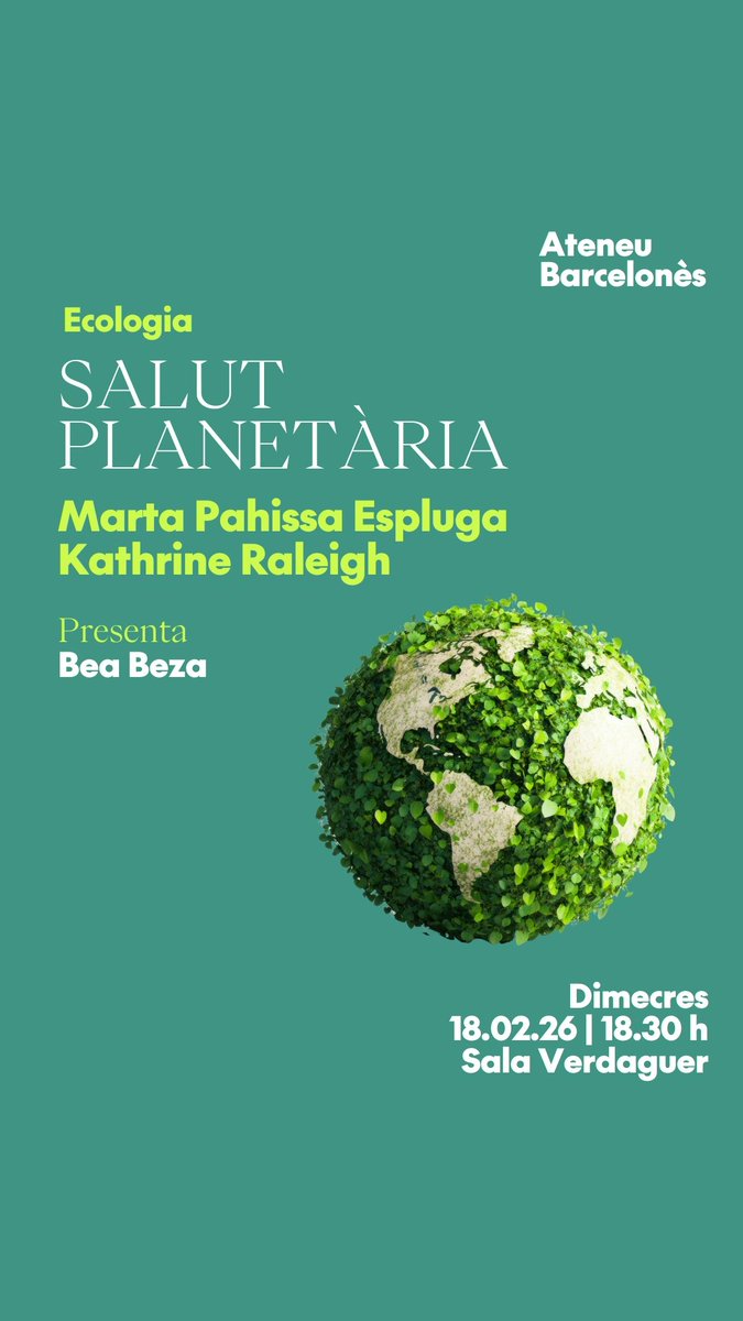 🌍 Saps què és la salut planetària? 

👉 No, no és només la salut de la Terra, també és la nostra, la dels humans.

🏛️ En parlarem demà dimecres a les 18.30 a l'<a href="/AteneuBCN/">Ateneu Barcelonès</a> 

Cal INSCRIPCIÓ PRÈVIA: ateneubcn.cat/activitats/sal…