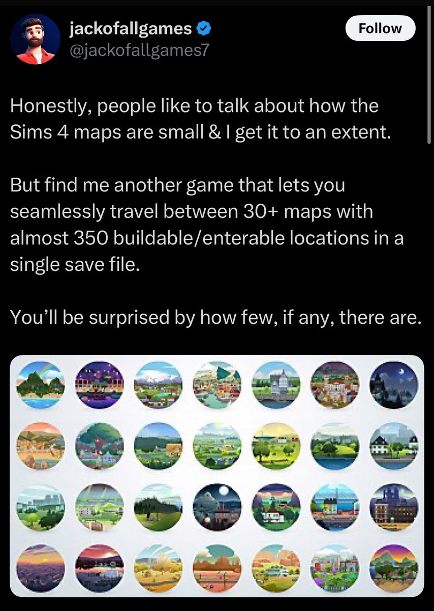 AlpineFirs's tweet image. Nothing says seamless like loading screens between lots in the same world you’re in, sims being in worlds they dont belong in, traveling is less special, your forced to live in japan &amp;amp; go to high school in a small town in the usa and visit the beach in Italy becuz they’re small.