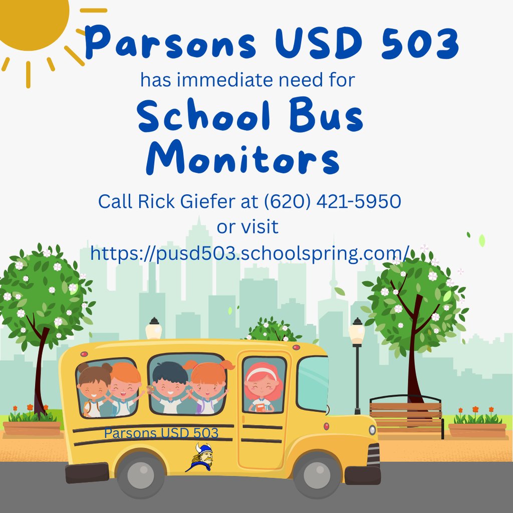 Parsons USD 503 is hiring Bus Monitors. Apply Today!