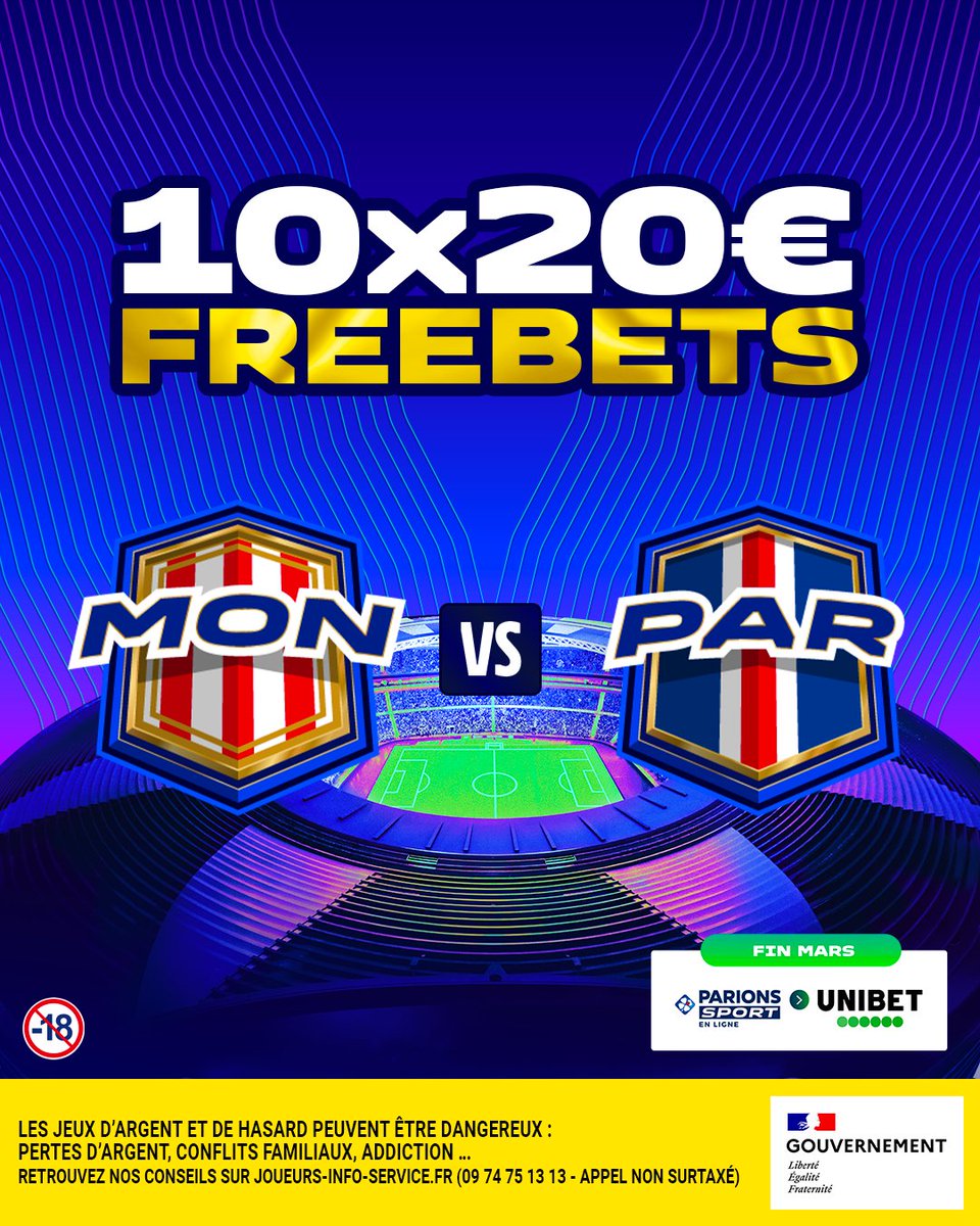 FREE-FREE-FREEBETS ! 🔥

200€ de Freebets à gagner pour #ASMPSG ! 🚀
👉 Quel sera le score du match ?

Pour jouer :
1️⃣ RT + Follow
2️⃣ Commente avec le score exact + #FreebetParionsSport

📆 TAS le 18/02
📃 Règlement : urlr.me/RAz3tP