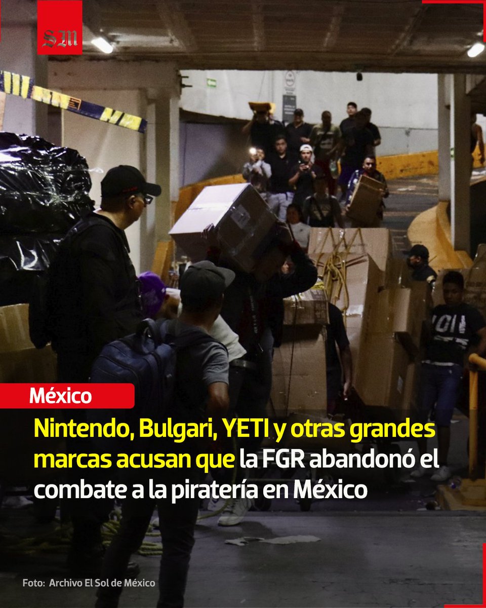🔵 Grandes marcas como Nintendo, Bulgari, YETI y otras han reclamado a la Fiscalía General de la República (FGR) de México su falta de acción en la lucha contra la piratería. 

solde.mx/40cmW3x
📸 Archivo El Sol de México