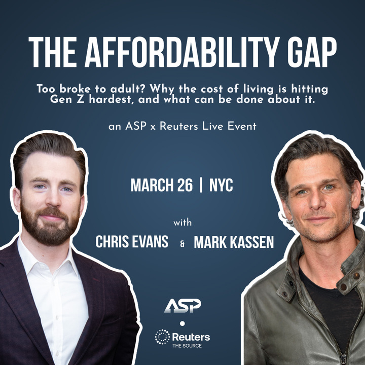 Too broke to adult? Join ASP x Reuters for a live event about the Affordability Gap.  March 26 • NYC - Request a ticket.

events.astartingpoint.com/affordabilityg…