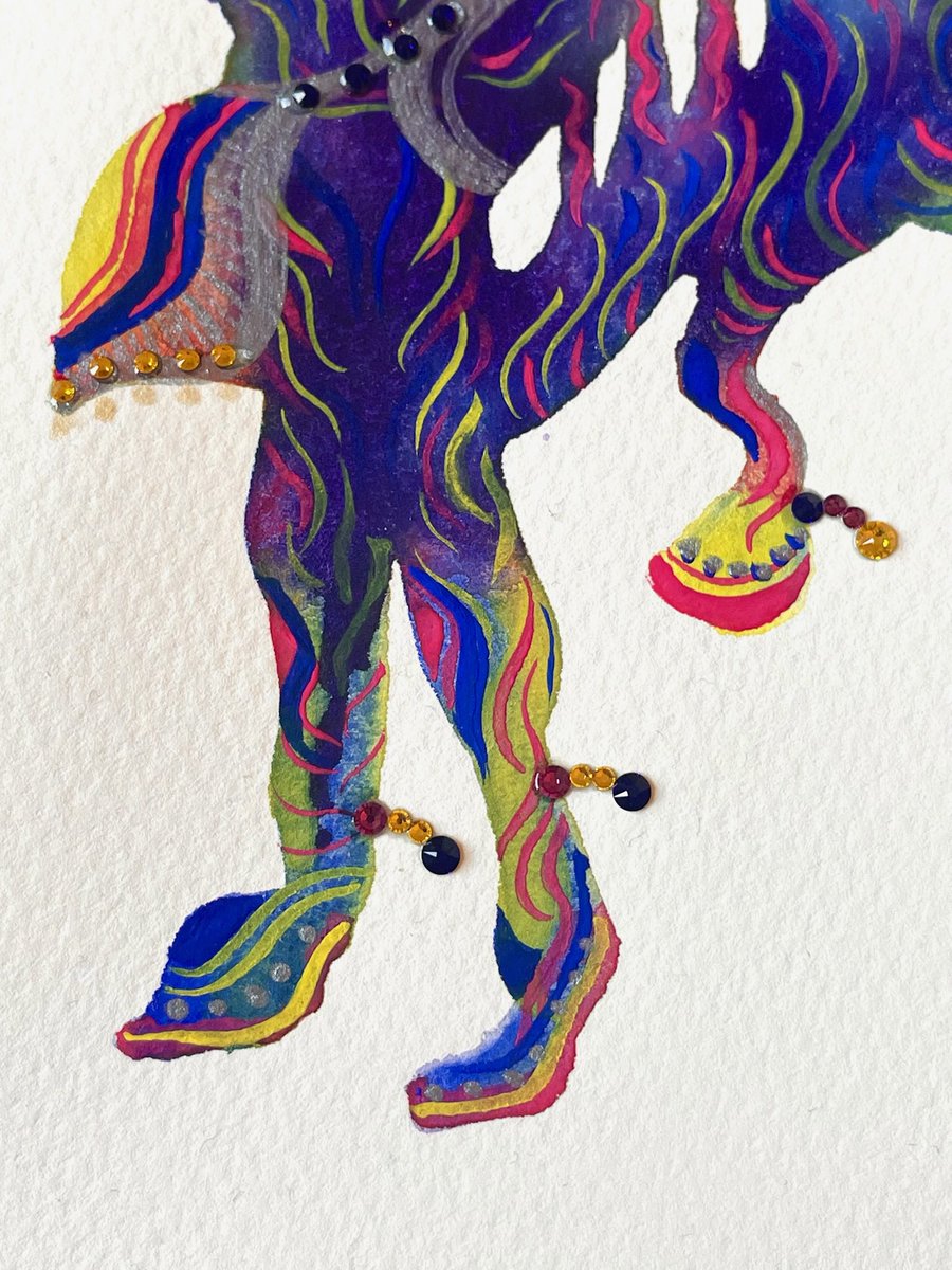 Happy Lunar New Year🧧
Wishing you a happy and prosperous year of the Horse🐎

Blue Horse 2026 14 x 19cm, watercolour and rhinestone on paper

毎年の定番となりつつある干支ドローイング。今年は午年！更なる飛躍を願って🐴

#LunarNewYear #yearofhorse #新年快樂 #drawing #painting #art
