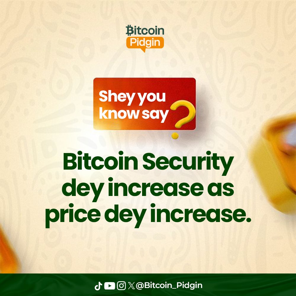 Shey you know say Bitcoin no be just about the pump? 

As the price dey climb, more miners dey join the network because the reward sweet.

As more miners dey work, the Hash Rate, wey be the total power wey dey protect the network dey skyrocket. 

Imagine house wey get gold