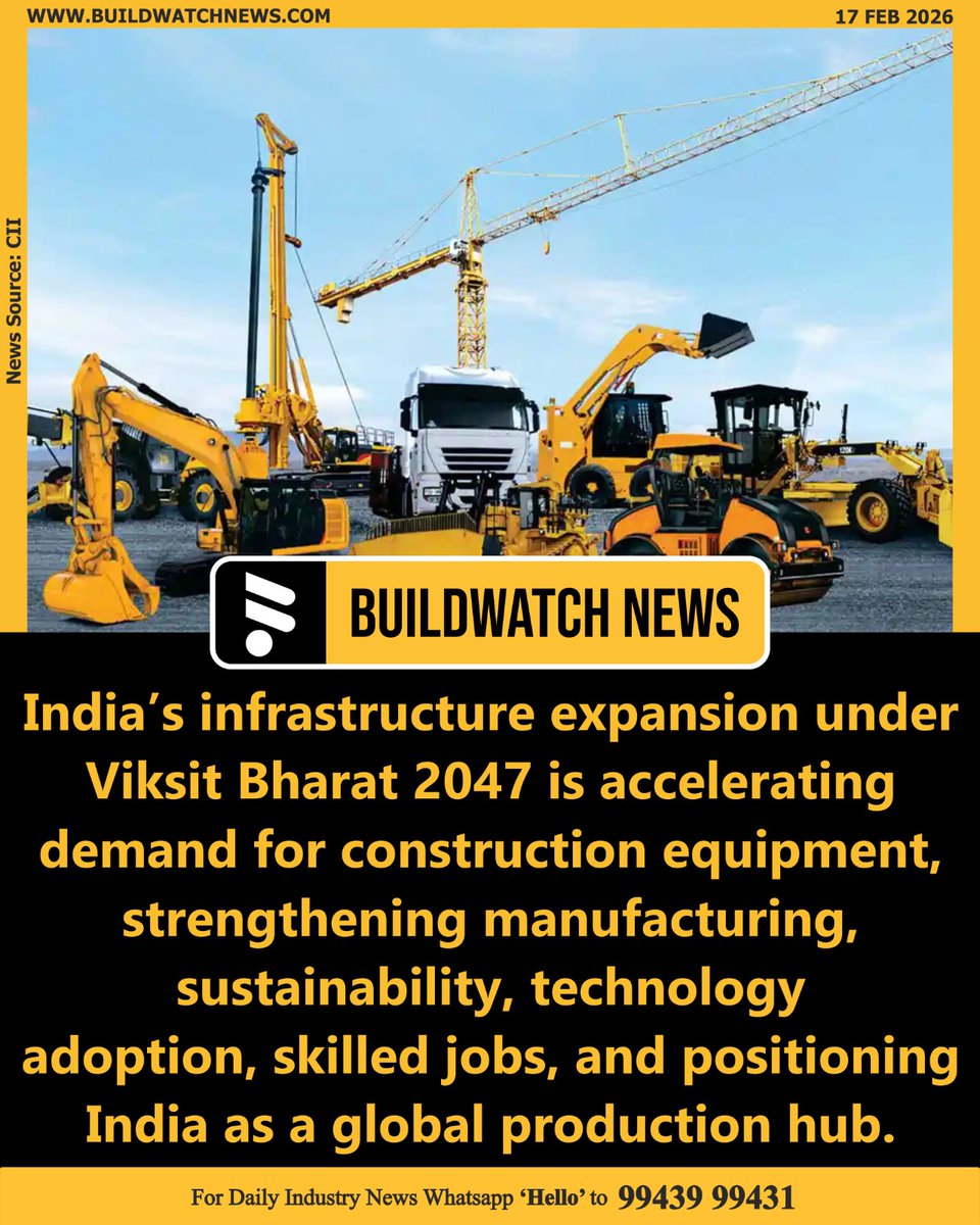 BuildWatchNEWS's tweet image. India’s Infrastructure Push Powers Construction Equipment Growth

🔗Read more: buildwatchnews.com/india-infrastr…

#InfraDevelopment #EconomicGrowth #HeavyMachinery