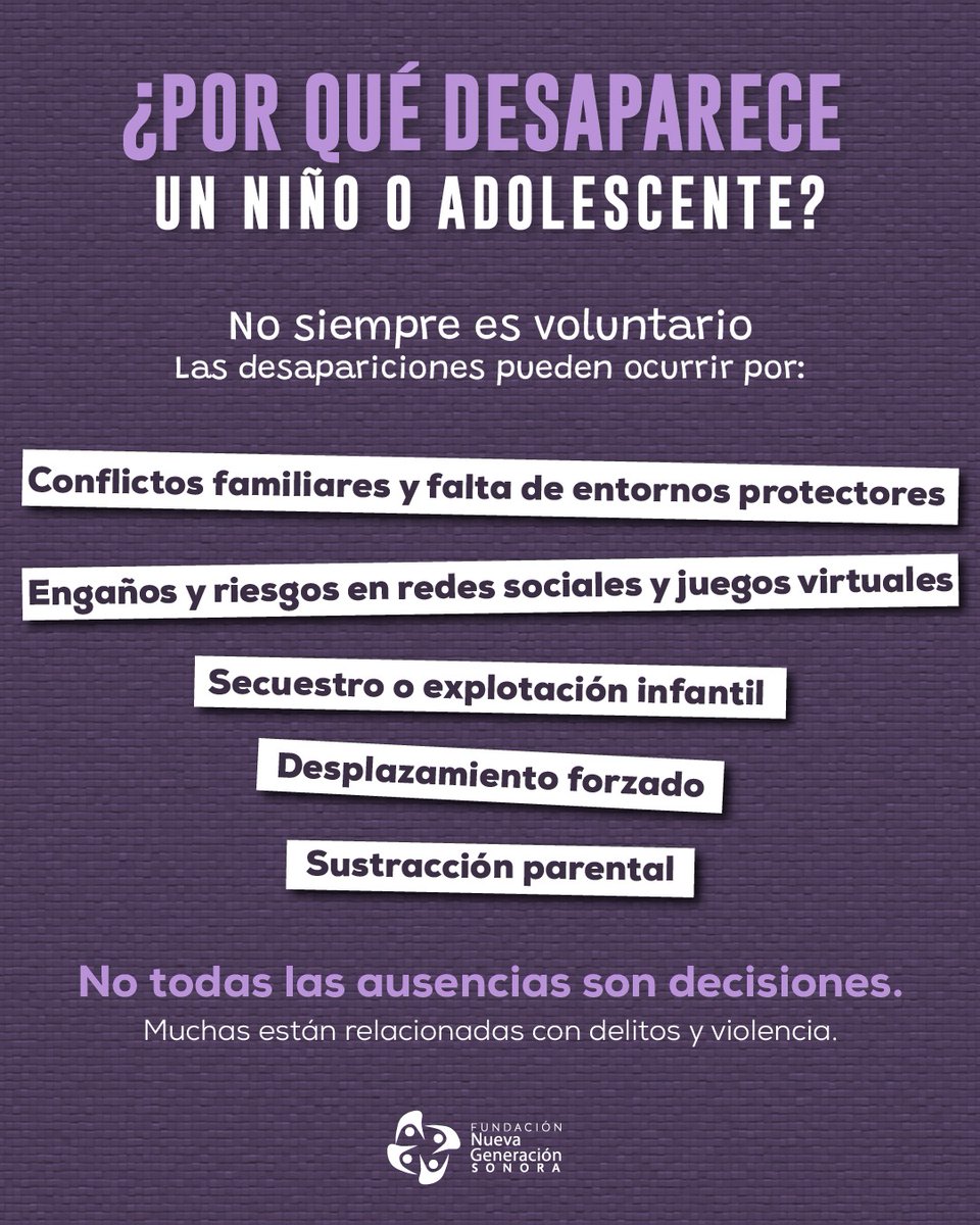 🚨 La desaparición de una niña o un niño también ocurre en Sonora.

Detrás de cada ficha hay una familia que espera. Informarnos, compartir y actuar a tiempo también protege.

Porque cuando falta uno, nos falta a todos.