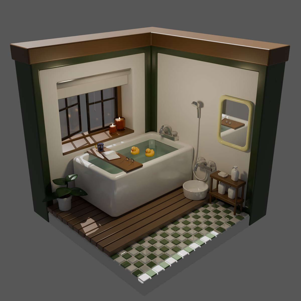OCOMEwtf's tweet photo. blenderお勉強
1枚目ー2日目
2枚目ー４日目

まだお風呂は未完成だけど
上達したよね！？？🥹

#blender #3DCG #b3g https://t.co/LY6K8fB0MZ