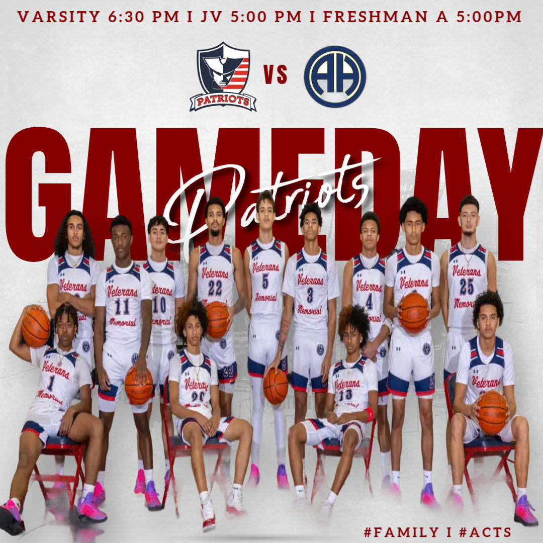 HoopsVmhs's tweet image. Patriot Nation! It’s Game Day. 

Show Up, Show Out, &amp;amp; Be Loud!

📅 February 17, 2026
🆚  Alamo Heights
⏰ Varsity 6:30pm l JV 5:00pm l Freshman A  5:00 pm
📍 Veterans Memorial HS. 

#Family l #ACTS