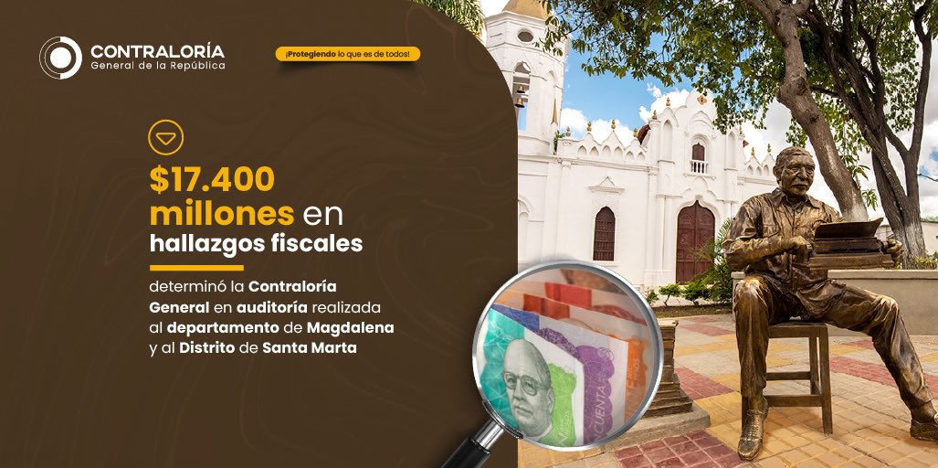 CGR_Colombia's tweet photo. 🚨Determinamos $17.400 millones en hallazgos fiscales tras Auditoría de Cumplimiento a los recursos del Sistema General de Participaciones (#SGP), educación, Programa de Alimentación Escolar (#PAE) e infraestructura educativa en el departamento del #Magdalena y el Distrito de #SantaMarta, vigencia 2024. 

📲Comunicado de prensa👉🏻 https://t.co/Lo1ju0Rt7j