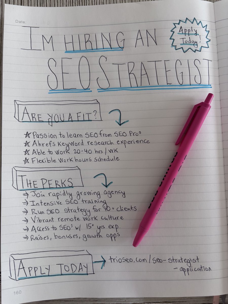 I’m hiring an SEO Strategist for TrioSEO 🥳 Will it be you? (rare opportunity)

That’s right! Trio is growing and we’re seeking an ambitious SEO that wants to learn and grow with us to help our 30+ SEO clients.

Are you ready for the role? Here’s what we need:

1. A passion to